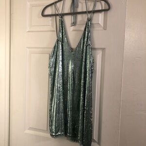 Free People Baby Blue Sequin Mini Dress L